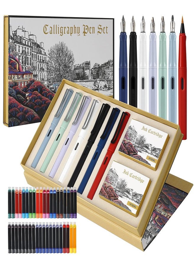 GC QUILL Calligraphy Fountain Pen Set- 7 with Different Nibs and 40 Ink Cartridges for Beginners- MU-09 - Image 1