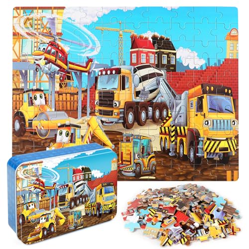 LELEMON Puzzles for Kids Ages 48 Construction Vehicles 100 Piece Puzzles for Kids Educational Jigsaw Puzzles Toys Gift for Boys Girls Age 4 5 6 7 8 Years Old - Image 1