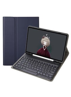 YA08B Lambskin Texture Voltage Round Keycap Bluetooth Keyboard Leather Case Samsung Galaxy Tab A8 10.5 2021 SM X200 SM X205 Blue