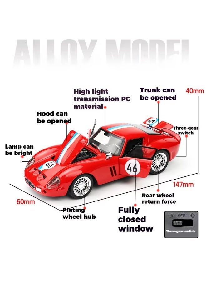 فيراري Ferrari 250 GTO Diecast Metal Model Car 1:32  - 01 Pcs Assorted– Red Sport Supercar Toy with Openable Doors, Pull-Back Action, Light & Sound Effects – Premium Collectible Display Piece for Kids & Adults - Image 2