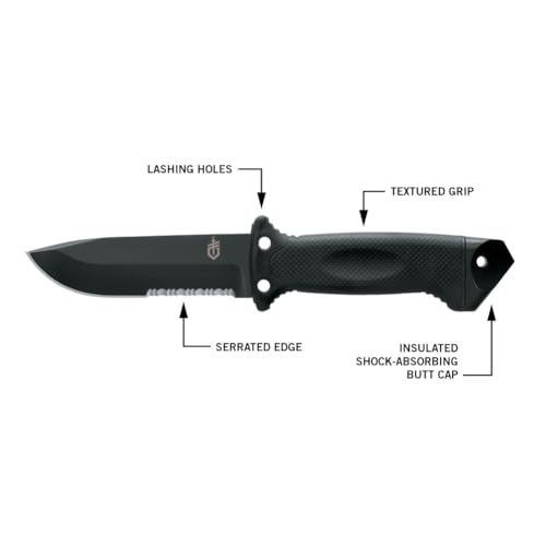 Gerber Gear LMF II Infantry Survival Knife, Military Grade Tactical Fixed Blade with Serrated Edge, Shock Absorbing Handle, Molle Sheath and Sharpener, Black - Image 2