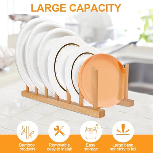 CURATED CART Bamboo Wooden Plate Stand Rack - Plate Stand for Dining Table, Kitchen Cabinet Organizer for Dish, Plate, Cup, Mug, and Bowl Storage - 8 Adjustable Slots (13x40cm) - Image 5