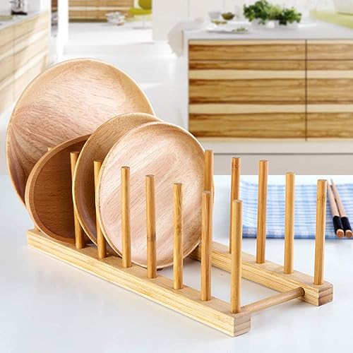 CURATED CART Bamboo Wooden Plate Stand Rack - Plate Stand for Dining Table, Kitchen Cabinet Organizer for Dish, Plate, Cup, Mug, and Bowl Storage - 8 Adjustable Slots (13x40cm) - Image 4