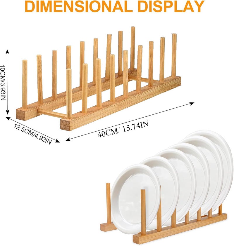 CURATED CART Bamboo Wooden Plate Stand Rack - Plate Stand for Dining Table, Kitchen Cabinet Organizer for Dish, Plate, Cup, Mug, and Bowl Storage - 8 Adjustable Slots (13x40cm) - Image 2