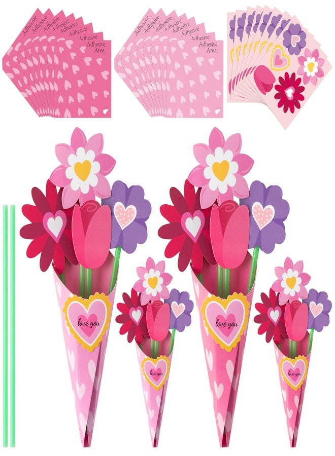 BeYumi Flower Bouquet Craft Kit - 24Pcs Mother's Day Pink Flower Bouquet Craft Kit for Kids Make Your Own Heart Floral Teacher Appreciation DIY Gift School Classroom Home Fun Activities - Image 1