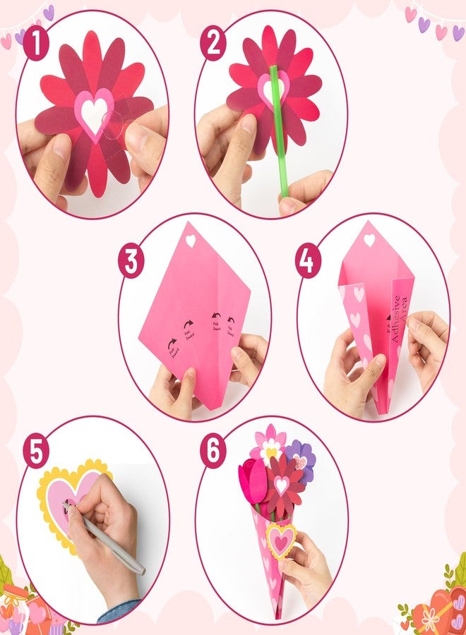 BeYumi Flower Bouquet Craft Kit - 24Pcs Mother's Day Pink Flower Bouquet Craft Kit for Kids Make Your Own Heart Floral Teacher Appreciation DIY Gift School Classroom Home Fun Activities - Image 3