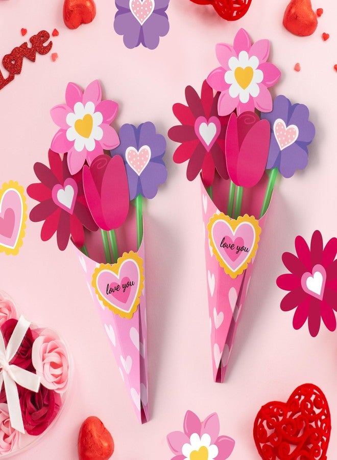 BeYumi Flower Bouquet Craft Kit - 24Pcs Mother's Day Pink Flower Bouquet Craft Kit for Kids Make Your Own Heart Floral Teacher Appreciation DIY Gift School Classroom Home Fun Activities - Image 4
