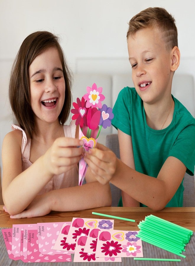 BeYumi Flower Bouquet Craft Kit - 24Pcs Mother's Day Pink Flower Bouquet Craft Kit for Kids Make Your Own Heart Floral Teacher Appreciation DIY Gift School Classroom Home Fun Activities - Image 5