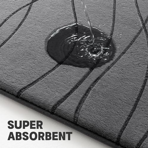 YIHOUSE Memory Foam Grey Bathroom Rug Sets 5 Piece Ultra Absorbent Bath Mat for Bathroom NonSlip Machine Washable Dry Quickly 5 Piece Bathroom Mat Set Dark Grey - Image 3