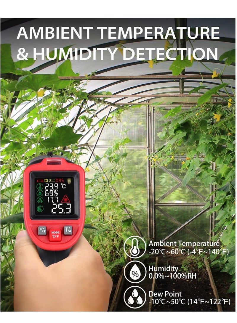 Infrared Thermometer Gun -58°F to 1202°F, Pyrometer IR Laser Thermal Gun for Mould Detection with Humidity & Dew Point Alarm - K-Type Thermocouple Probe for Ambient & Surface Temp - Image 4