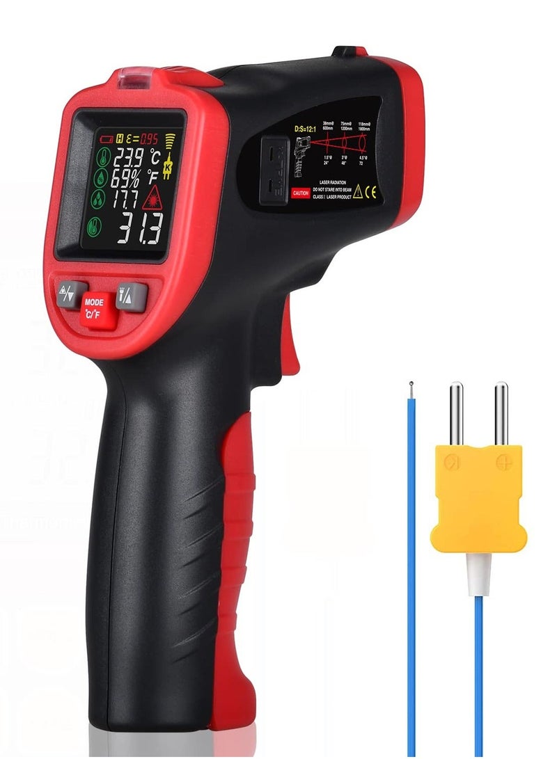 Infrared Thermometer Gun -58°F to 1202°F, Pyrometer IR Laser Thermal Gun for Mould Detection with Humidity & Dew Point Alarm - K-Type Thermocouple Probe for Ambient & Surface Temp - Image 1