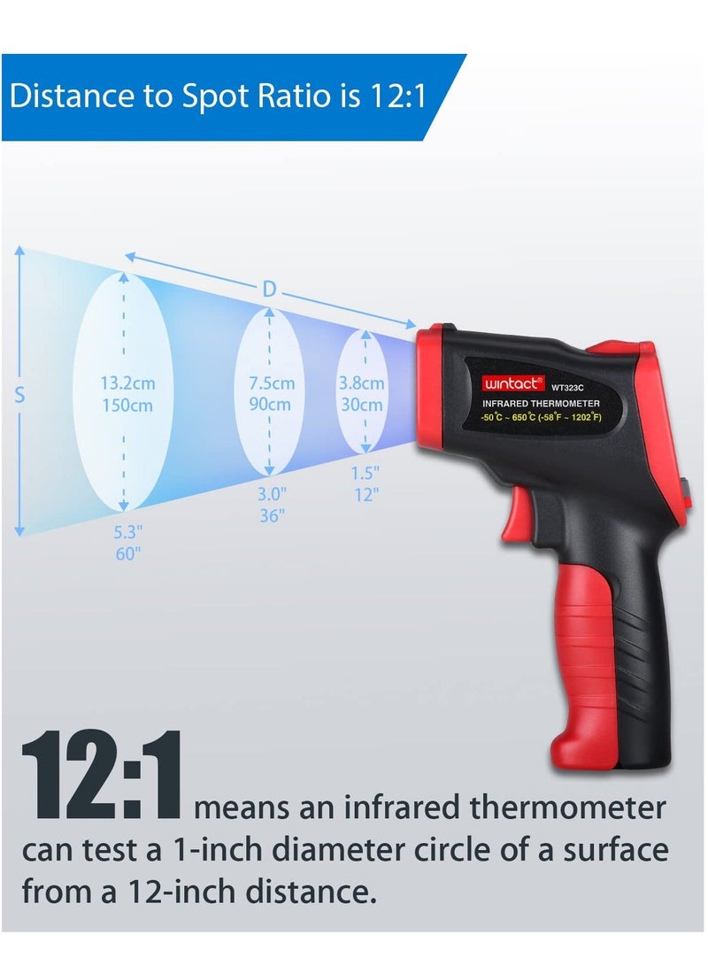 Infrared Thermometer Gun -58°F to 1202°F, Pyrometer IR Laser Thermal Gun for Mould Detection with Humidity & Dew Point Alarm - K-Type Thermocouple Probe for Ambient & Surface Temp - Image 5