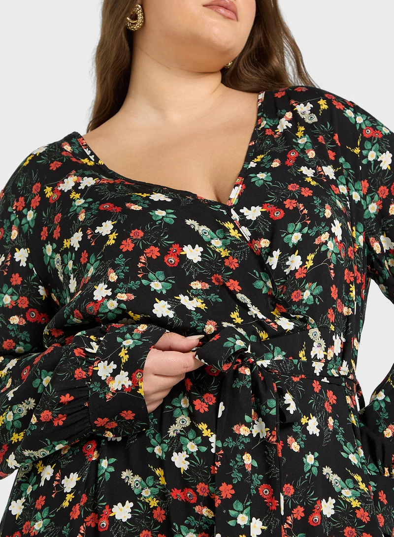 Ginger Plus Floral Print Midi Dress