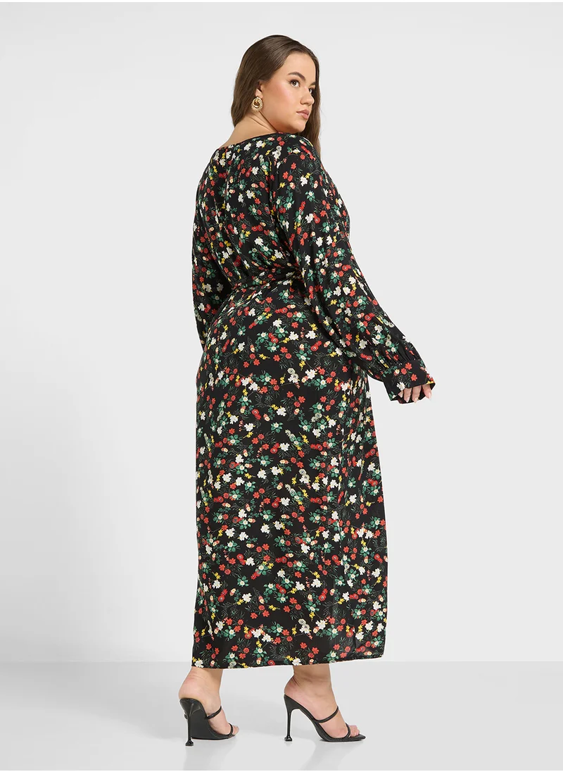 Ginger Plus Floral A Line Dress With Side Split