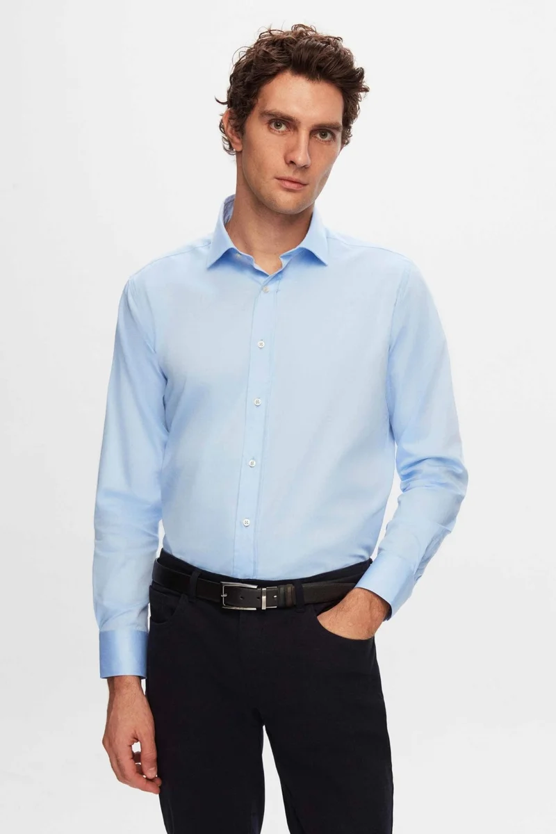 D'S DAMAT Ds Damat Regular Fit Blue Plain Nano Care Shirt