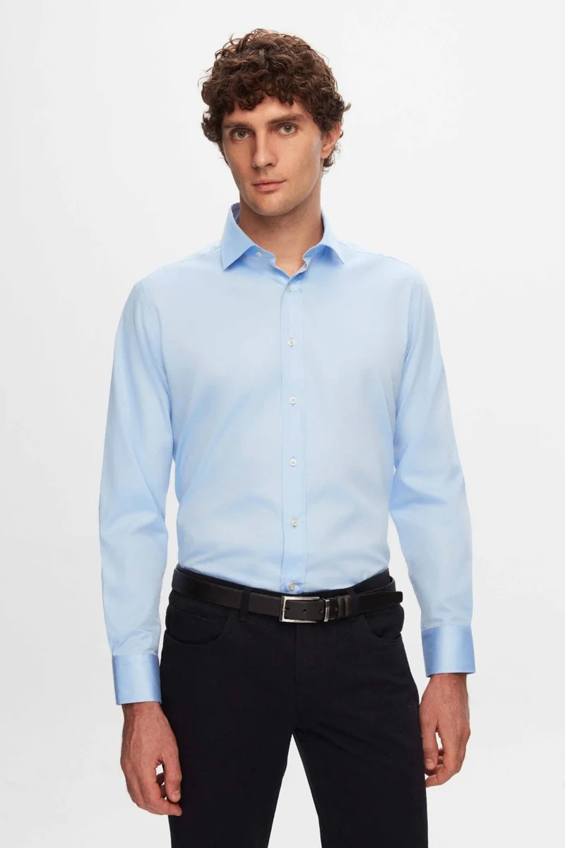 D'S DAMAT Ds Damat Regular Fit Blue Plain Nano Care Shirt