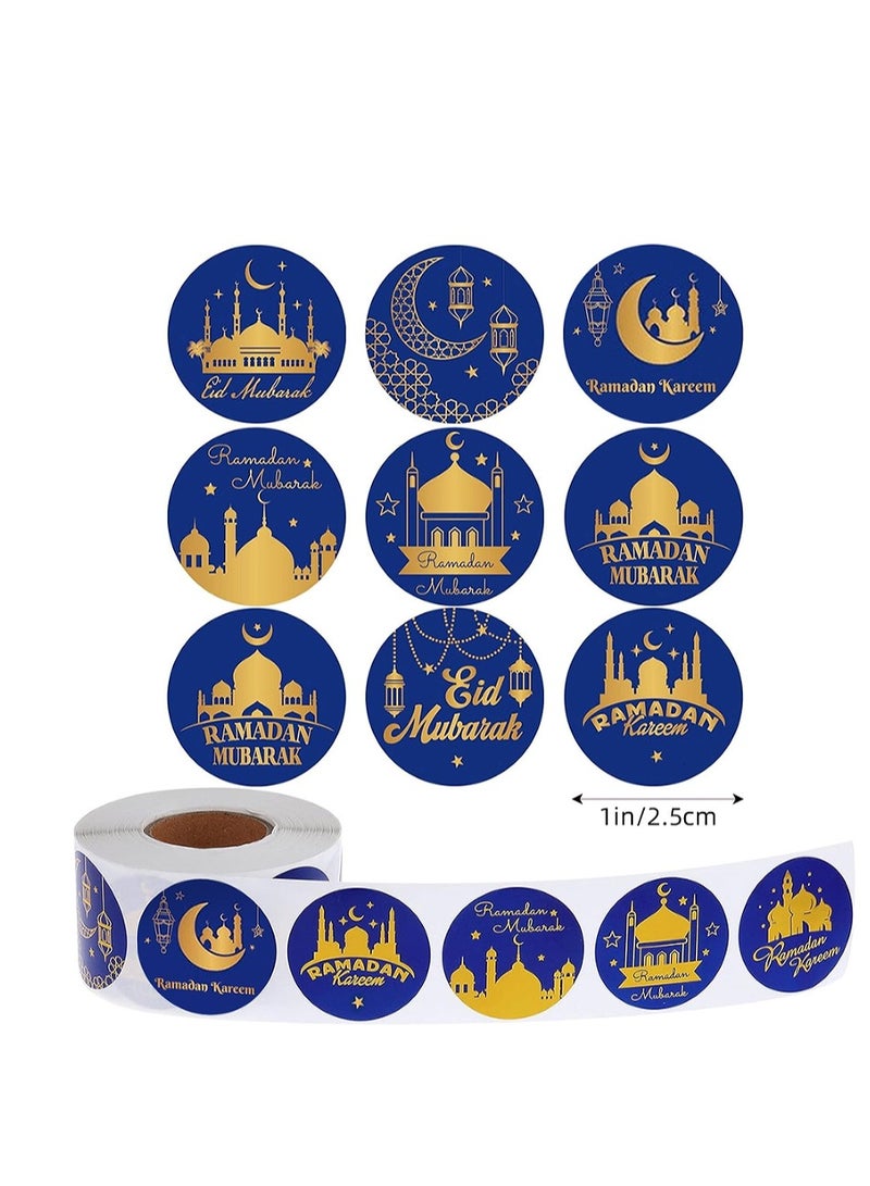 OASIS-TH 500Pcs Ramadan Kareem Adhensive Stickers Eid Mubarak Perforated Roll Sticker Gift Tag  - Image 1