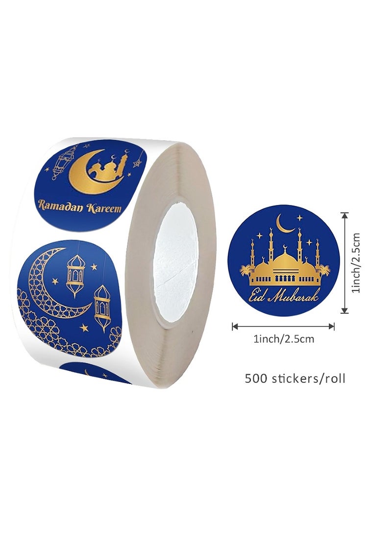 OASIS-TH 500Pcs Ramadan Kareem Adhensive Stickers Eid Mubarak Perforated Roll Sticker Gift Tag  - Image 2
