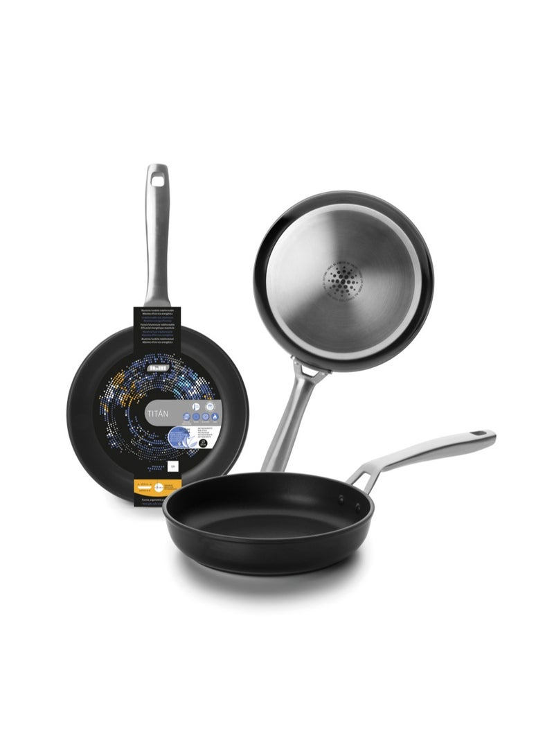ibili مقلاة تيتان، مقلاة قلاية غير لاصقة من الألمنيوم المصبوب مع مقبض فولاذي، مناسبة للموقد الحثي والسيراميك، قاعدة موزعة كاملة للتسخين المتساوي، أواني طهي متينة موفرة للطاقة، مناسبة لجميع أنواع المواقد
