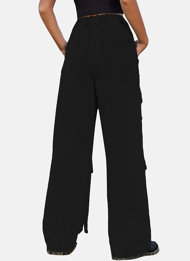 YUNIQEE Black Regular Fit Mid Rise Plain Cargo Pant