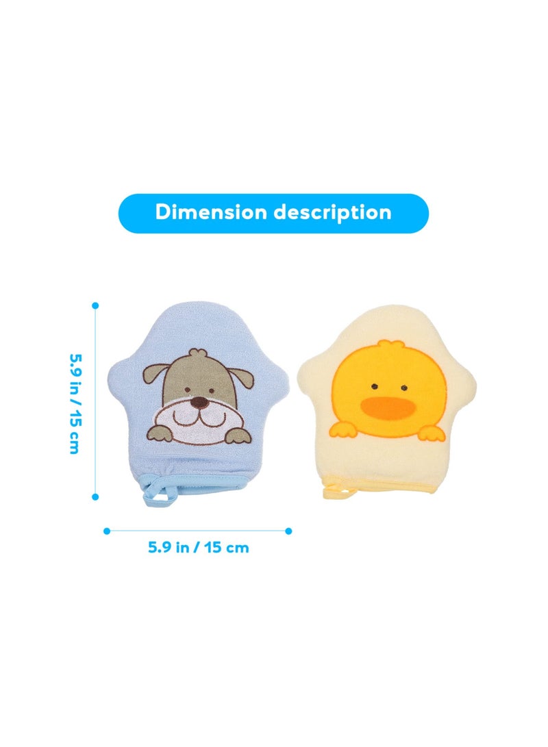 2Pcs Baby Bath Mitt Washcloths Gloves, Cotton Cartoon Puppet Kids Bath Sponge, Washcloths Body Scrub Towels Face Cleaning Brush Tools for Toddler  - Image 5