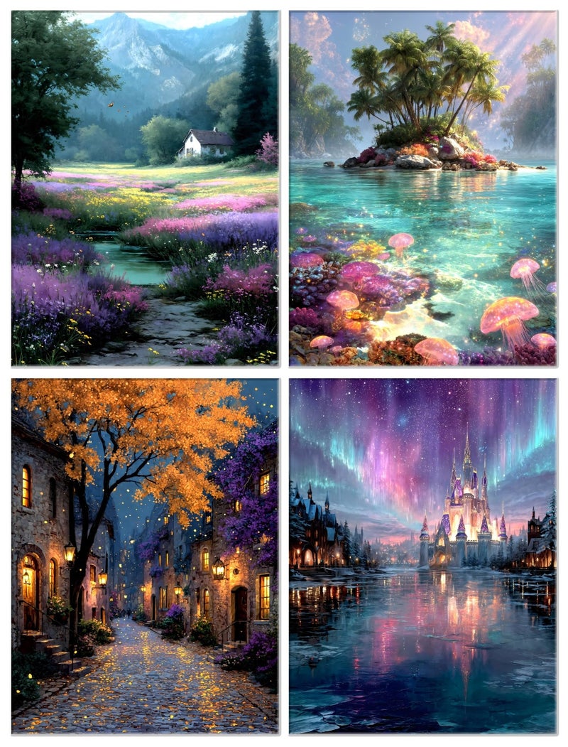 LYADH 4 Pack 5D Diamond Painting Kits for Adults Four Seasons Landscape DIY Diamond Art Full Drill Spring Summer Autumn Winter Pictures Crystal Gem Art for Home Wall Decor 12x16 Inches - Image 2