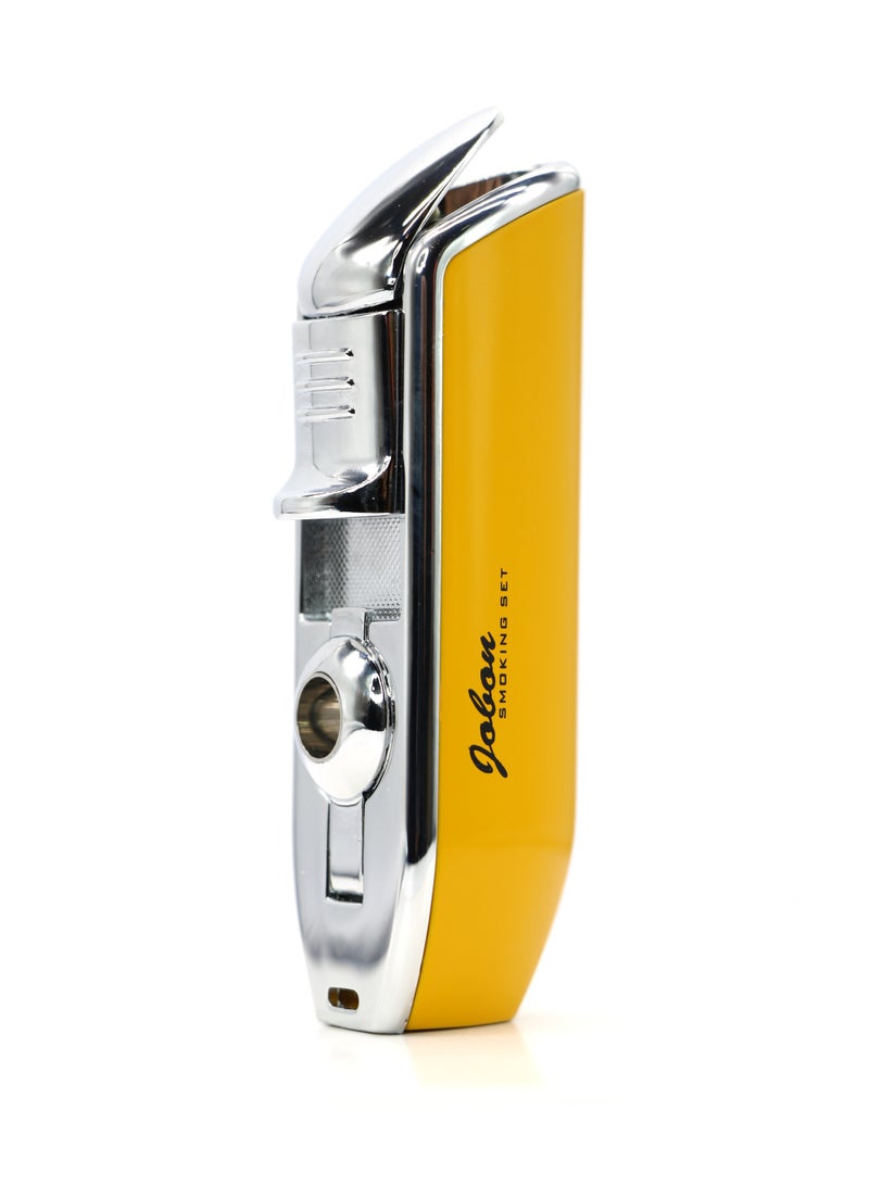 Jobon Lighter Triple Jet Flame Torch Lighter with Puncher – Yellow - Image 1