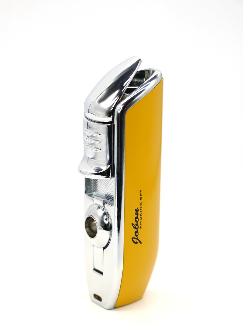Jobon Lighter Triple Jet Flame Torch Lighter with Puncher – Yellow - Image 2