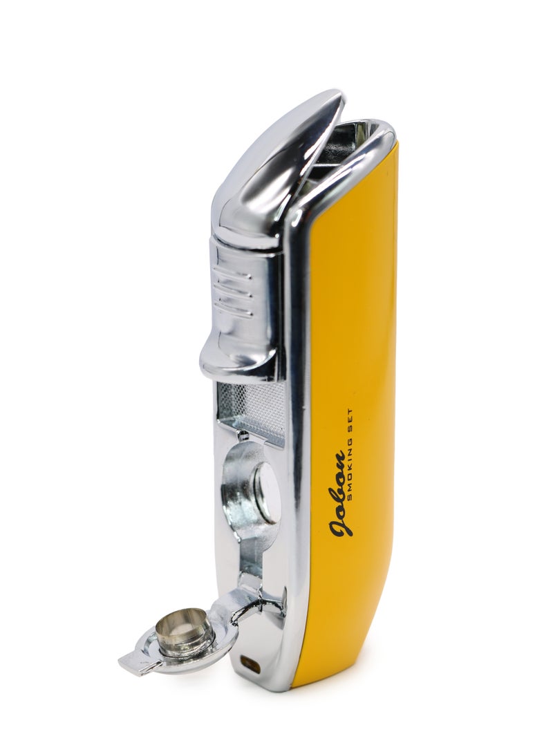 Jobon Lighter Triple Jet Flame Torch Lighter with Puncher – Yellow - Image 3