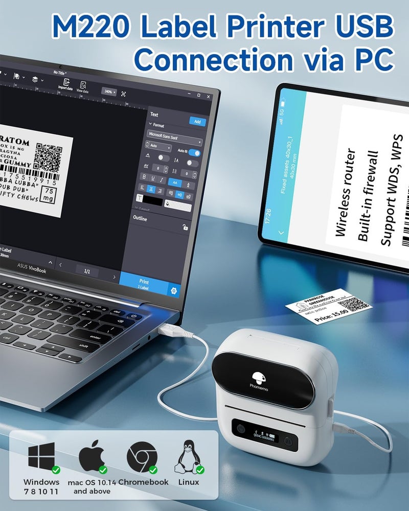 M220 Label Maker, Thermal Label Printer for address, Support mobile&PC, With 3 rolls Labels high quality white - Image 4