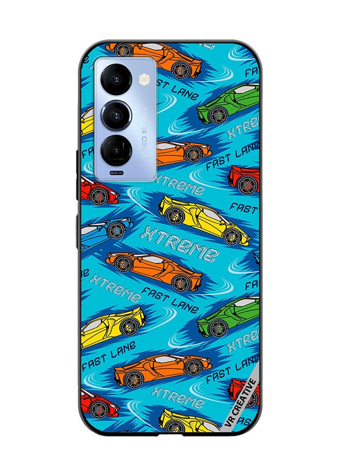VR CREATIVE Protective Case Cover For Tecno Camon 18/18 P Abstract Seamless Pattern With Sport Cars Design Multicolour - Image 1