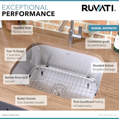 Ruvati 21-inch RVM4131 Undermount Kitchen Sink - 16 Gauge Stainless Steel Kitchen Sink Single Bowl with Brushed Finish hides scratches, Easy-to-Clean Undermount Sink - Image 3