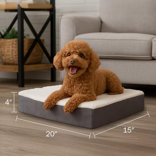 PETMAKER Orthopedic Dog Bed 2Layer Memory Foam Crate Mat with Machine Washable Sherpa Cover 20x15 Pet Bed for Small Dogs Up to 20lbs by PETMAKER Gray - Image 3