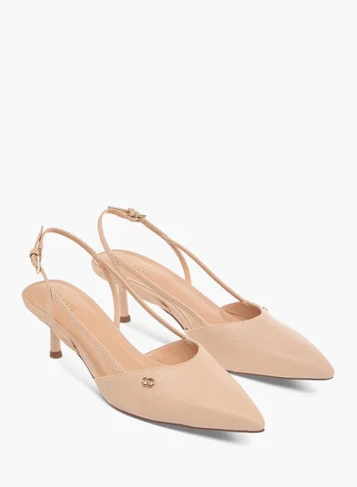 Celeste Women's Textured Slingback Shoes with Buckle Closure and Kitten Heels