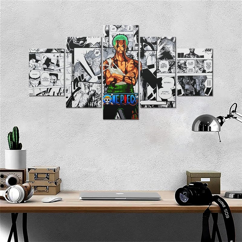 Home Trove Home trove Anime Poster HD 5 Piece Canvas Wall Art Roronoa Zoro Print Painting Picture Artwork for Home Room Decoration Boy Gift 60x32inch,Unframed - Image 2