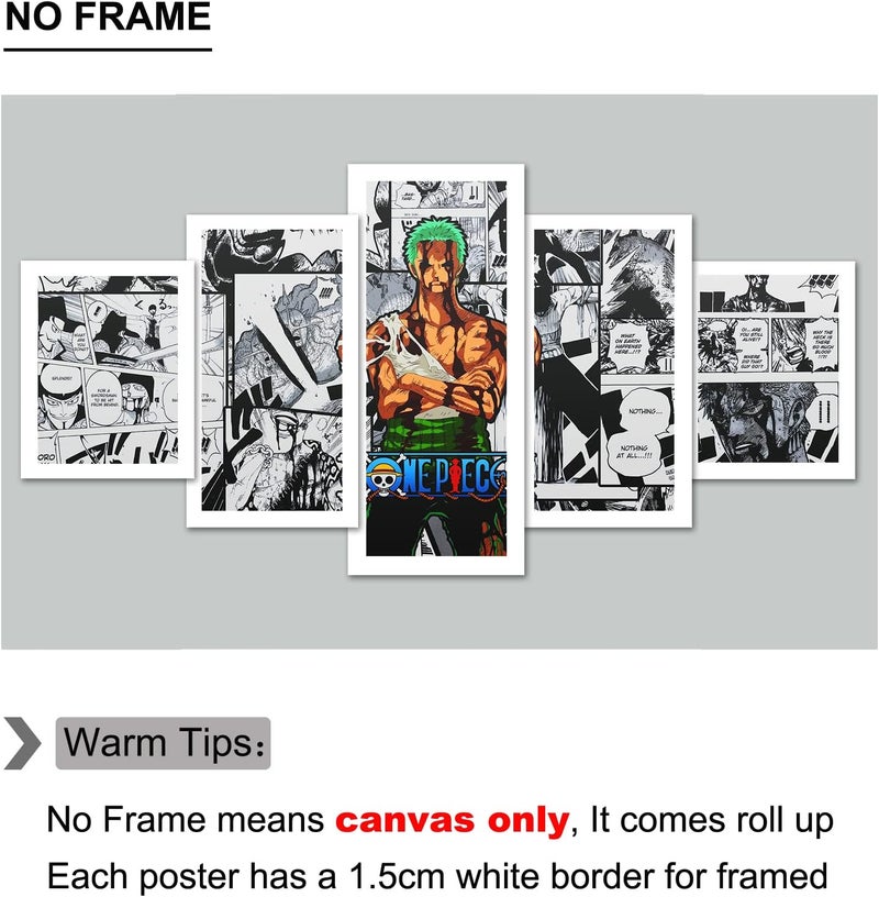 Home Trove Home trove Anime Poster HD 5 Piece Canvas Wall Art Roronoa Zoro Print Painting Picture Artwork for Home Room Decoration Boy Gift 60x32inch,Unframed - Image 3