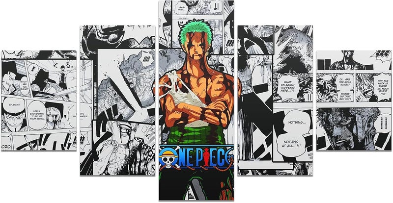 Home Trove Home trove Anime Poster HD 5 Piece Canvas Wall Art Roronoa Zoro Print Painting Picture Artwork for Home Room Decoration Boy Gift 60x32inch,Unframed - Image 1