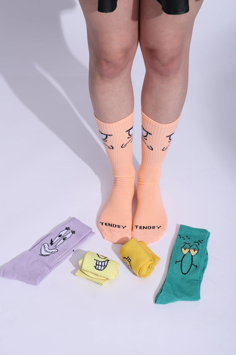 TENDSY Unisex Cartoon Crew Socks | 5 Pairs Funky Colorful Quirky Face Cotton Socks for Men & Women | Soft Casual, Sports, Gym & Running Mid Calf Socks | Fun Daily Use Gift - Image 2