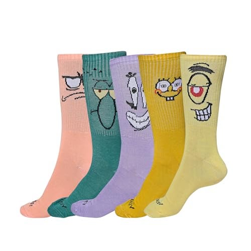 TENDSY Unisex Cartoon Crew Socks | 5 Pairs Funky Colorful Quirky Face Cotton Socks for Men & Women | Soft Casual, Sports, Gym & Running Mid Calf Socks | Fun Daily Use Gift - Image 1