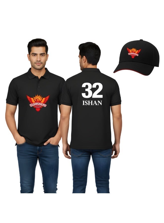 Hyderabad Cricket Men's Dry-Fit Polo Neck T-Shirt|Tshirt With Cap|Soft&Breathable Sportswear For Cricket Lovers|Wear It For Games - Image 1