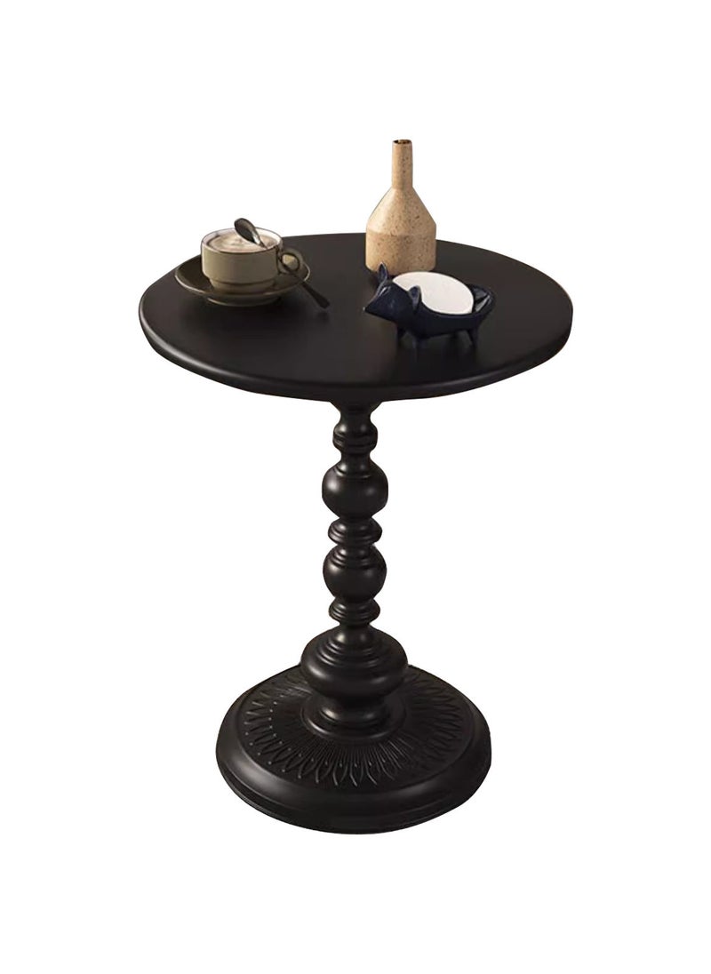 طاولة جانبية من الحديد المعدني العتيق للكنبة، طاولة قهوة صغيرة دائرية، طاولة مشروبات، طاولة كوكتيل منزلية رومانية لغرفة المعيشة وغرفة النوم، طاولة نهاية عمودية، باللون الأسود. - Image 1