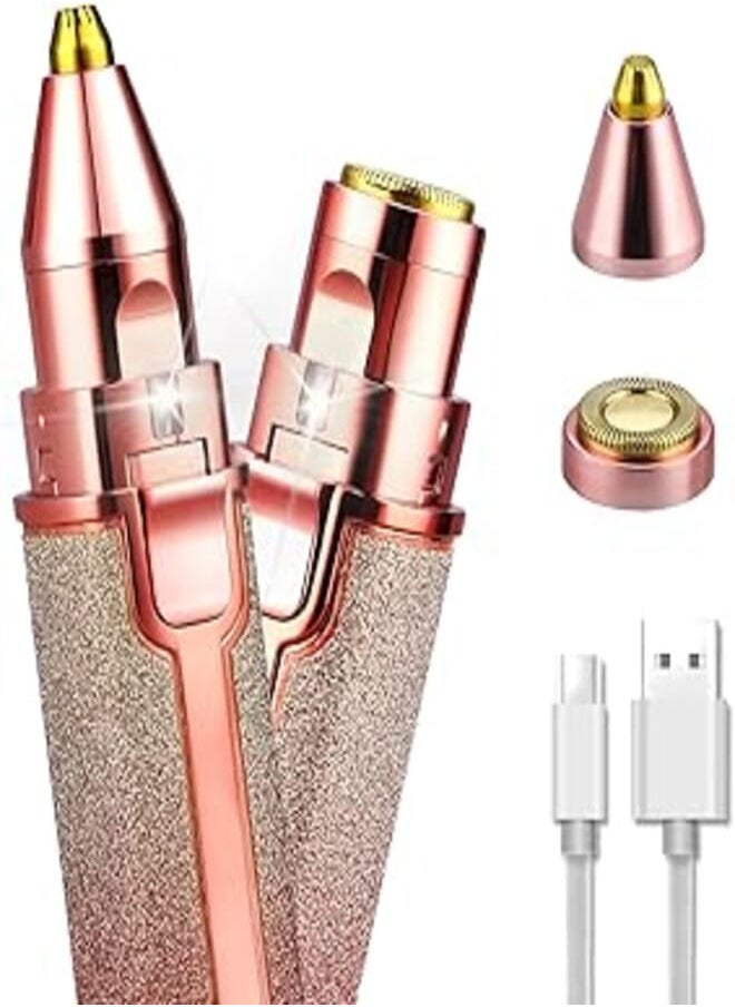 CkeyiN Rechargeable Eyebrow Hair Remover CkeyiN USB Rechargeable 2 in 1 Painless-Precision Eyebrow Trimmer Eyebrow Razor Tool with Built-in LED Light Facial Trimmer for Nose, Lips,Body 