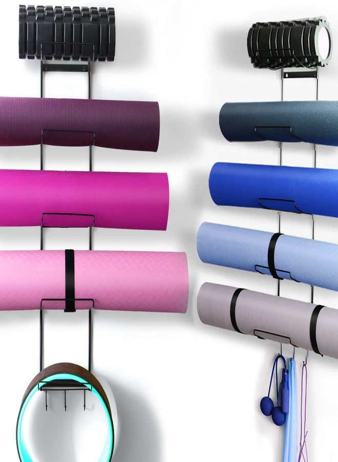 MRZZATA 5-Tiers Yoga Mat Holder Wall Mount, Metal Storage Rack for Yoga Mat/Wheels, Foam Roller and Block etcs, Wall Rack Organizer with 3-Hooks for Hanging Stretching Strap & Resistance Bands - Image 1