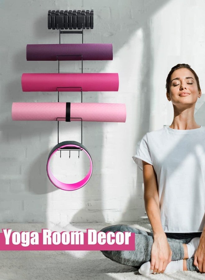 MRZZATA 5-Tiers Yoga Mat Holder Wall Mount, Metal Storage Rack for Yoga Mat/Wheels, Foam Roller and Block etcs, Wall Rack Organizer with 3-Hooks for Hanging Stretching Strap & Resistance Bands - Image 3