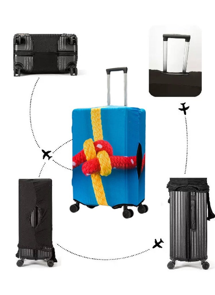 TNGames Thickened & High-Elasticity Luggage Cover (Fits 18-29 Inch Suitcases)blue decorative lines + Free Macaron Apple Green PVC Luggage Tag | Dustproof & Scratch-Resistant | Quick Airport Identification  - Image 3