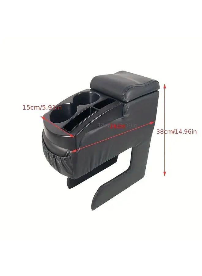 Upgraded Universal Car Armrest Box With Cup Holder Storage Compartment And Top Cover Cushion Controller Organizer For Sedan Truck SUV Van Most Vehicles Fit Black - Image 2