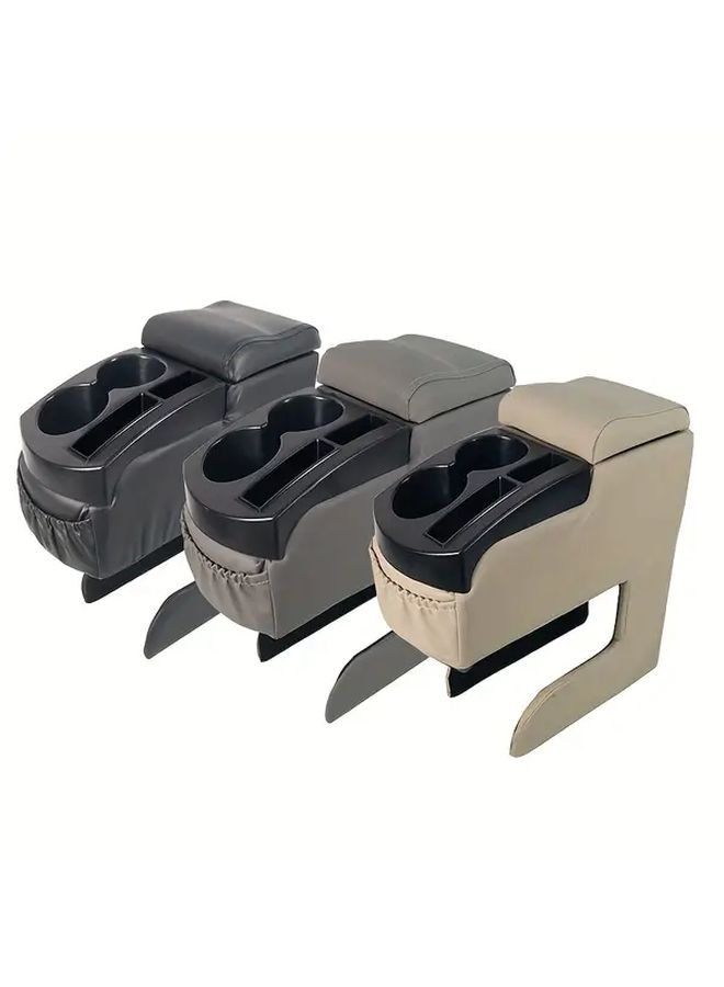 Upgraded Universal Car Armrest Box With Cup Holder Storage Compartment And Top Cover Cushion Controller Organizer For Sedan Truck SUV Van Most Vehicles Fit Black - Image 1