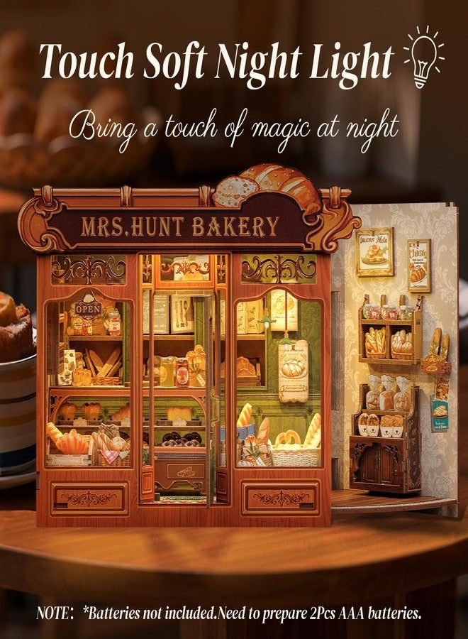 Cutefun Book Nook Kit - DIY Houses LED Lighting - Miniature House Wooden Model Dollhouse - 3D Wooden Puzzle Library for Adults and Teenagers (Mrs Hunt Bakery) - Image 2