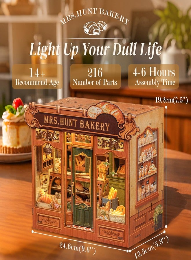 Cutefun Book Nook Kit - DIY Houses LED Lighting - Miniature House Wooden Model Dollhouse - 3D Wooden Puzzle Library for Adults and Teenagers (Mrs Hunt Bakery) - Image 3