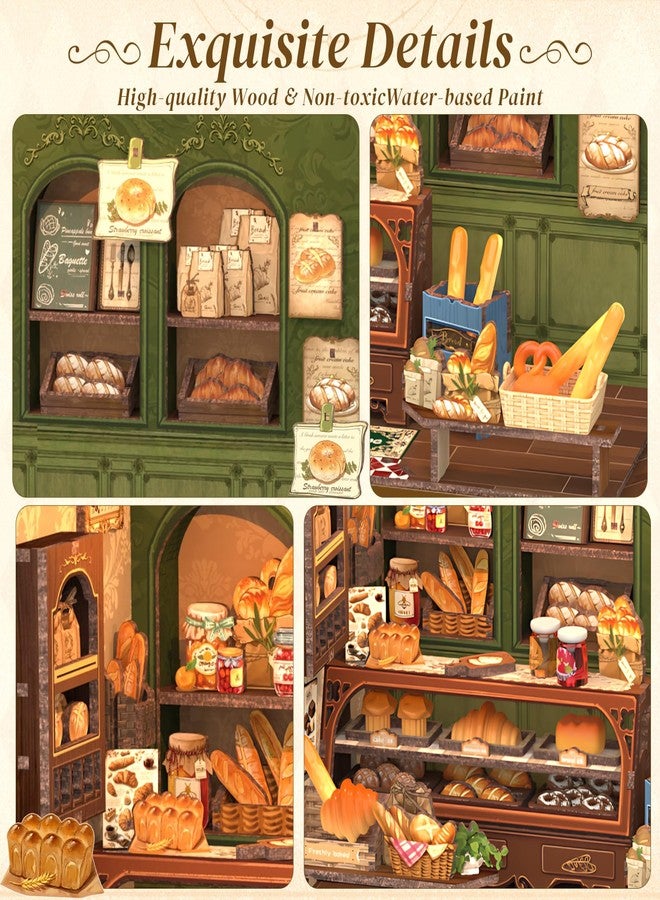 Cutefun Book Nook Kit - DIY Houses LED Lighting - Miniature House Wooden Model Dollhouse - 3D Wooden Puzzle Library for Adults and Teenagers (Mrs Hunt Bakery) - Image 5